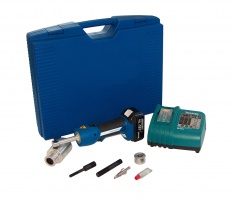 Draagbare elektrohydraulische pomp voor het ponsen van deuren, panelen, behuizingen en plaatstaal in staal, roestvrij staal, aluminium en kunststof